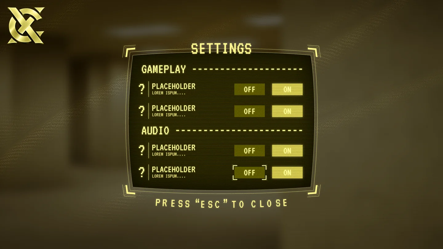 A yellow retro CRT settings screen with gameplay and audio toggles